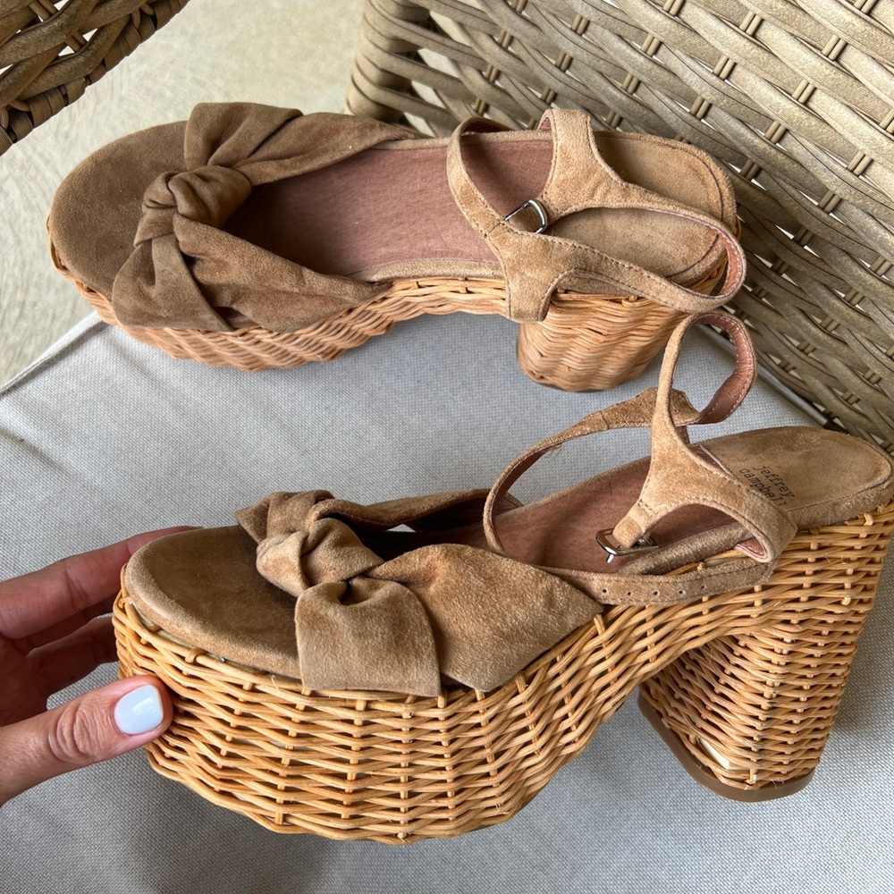 Jeffrey Campbell Tea Party tan Suede Open Toe Block Ankle Strap Platform Sandal - Picture 2 of 13